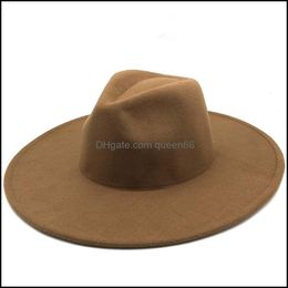 Wide Brim Hats New British Style Winter Wool Solid Classic Fedoras Cap Men Women Panama Jazz Hat 9.5Cm Big White 201028 821 R2 Drop Dhanh