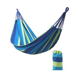 Hammocks Canvas Single Hammock Outdoor Swing Garden Indoor Slee Rainbow Stripe Travel Cam Supplies With Bag Bed 185X80Cm Drop Delive Dhkxy