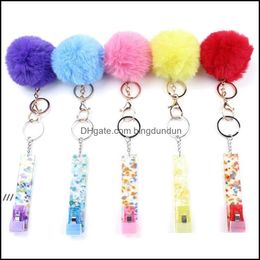 Party Favor Newfluffy Fur Pompom Keychain Acrylic Debit Bank Card Grabber For Long Nail And Contact Atm Cards Clip Keychains Rrd1302 Otpby