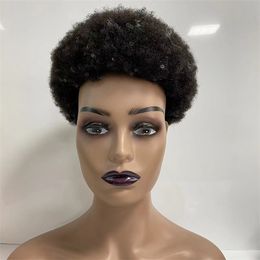 Indian Virgin Human Hair Replacement 4mm Afro Kinky Curl Toupee PU with Front Lace Unit Short Hair Topper for Black Woman