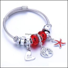 Bangle Fashion Crystal Charms Bracelets Bangles Stainless Steel Flower Couple Love Animal Starfish Pendant Adjustable Bracelet Jewel Ota1I