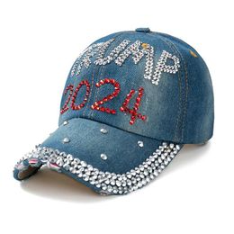 Party Hats Trump 2024 Baseball Cap Usa Hat Election Campaign Cowboy Diamond Caps Adjustable Snapback Women Denim Drop Delivery Home Dh2Uz