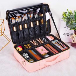 Cosmetic Bags Cases Travel Storage Partition Makeup Bag Pink Portable Waterproof Pu Large Capacity Box Korea Simple 230113