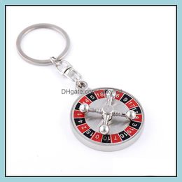Keychains Lanyards Creative Russian Turntable 360 Degrees Rotatable Keychain Car Styling Personality Gift Keyrings Keyring Key Hol Ot3Bq