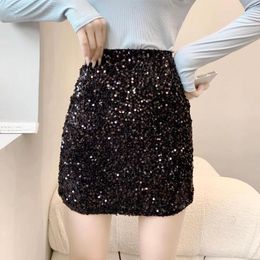 Skirts Summer European Clothes Bling Fashion Chic Female Sexy High Waist Mini OL Bodycon Sequins Women's Hip Skirt 2023 2180