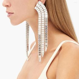 Backs Earrings Stonefans Exaggerate Crystal Tassel Ear Clip No Piercing Jewellery 2023 Luxury Bling Rhinestone For Women