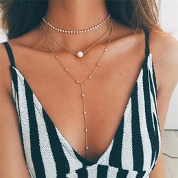 Pendant Necklaces Imixlot Temperament Charm Multi Layer Golden Pearl Crystal Long Tassel Chain Choker For Women Girls Necklace Jewellery