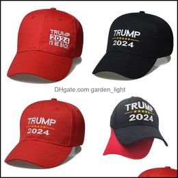 Party Hats Trump 2024 Hat Cotton Sunsn Baseball Cap With Adjustable Buckles Embroidery Letters Usa Red And Black Color For Outdoor 7 Dhfz3