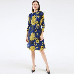 Casual Dresses Autumn And Winter Lapel Single Breasted Shirt Dress Long Sleeve Printed