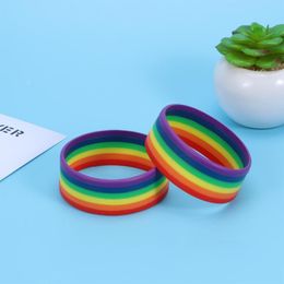 Charm Bracelets 2 Pcs Silicone Bracelet Rainbow Color Bangle Gay & Lesbian Pride Fashion