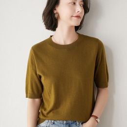 Kadın Sweaters Moda Kaşmir Kazak Yaz Yuvarlak Boyun Örme Kazak T-Shirt Kısa Kol