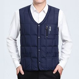 Men s Vests White Duck Down Men Spring Autumn Warm Sleeveless Jacket V neck Button Lightweight Waistcoat Fashion Casual Male 230112