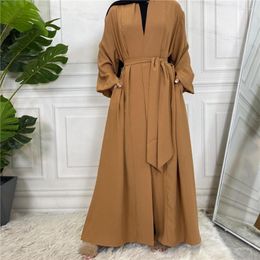 Ethnic Clothing Ramadan Solid Open Abaya Women With Pockets Muslim Fashion Kimono Dubai Turkey Islam Dress Abayas For Cardigan Robe Femme