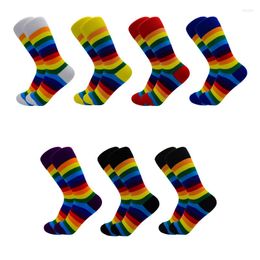 Women Socks 5 Pairs/Box High Quality Harajuku Cotton Elasticity Rainbow Striped Meias Retro Casual Female Kawaii Cute Crew