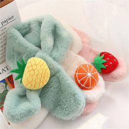 Scarves 0-12Y Baby Plush Scarf Autumn Winter Kids Warm Faux Fur Cross Cute Girl Boy Cartoon Soft Neck Ring Korea Style