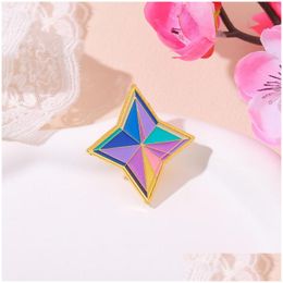 Pins Brooches Cartoon Genshin Gem Pins Brooch Fashion Zinc Alloy Gold Plated Fourpointed Star Enamel For Women Jewelry Harajuku Clo Dhvd4