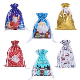 Christmas Decorations 5 Pcs Large Gift Bag Hanging Drawstring Xmas Party Candy Bags Cookie Wrapping Pouch DIY Sacks Reusable