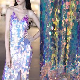 Fabric and Sewing Fish scales sequins Mesh fabric Laser reflective cloth Fashion handmade DIY background wedding clothing dance dress 230113