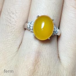 Cluster Rings KJJEAXCMY Boutique Jewellery 925 Silver-inlaid Natural Garnet Female Ring Mini Support Detection Yellow Chalcedony Woman