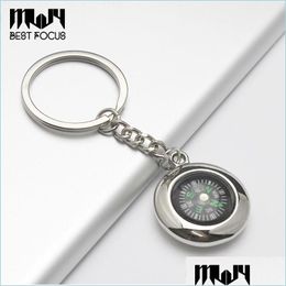 Keychains Lanyards Compass Keychain Tyre Shaped Decoration Pocket Alloy Key Ring Watch Style Adventure Cam Hiking Creative Gift Dr Dha0X