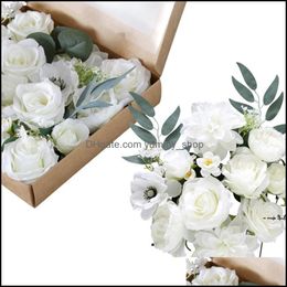 Decorative Flowers Wreaths Newartificial With Box White Pink Red Blue Rose For Diy Wedding Bouquets Centrepieces Arrangements Deco Otbsi