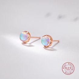 Stud Earrings Japanese Colorful Moonstone Women 925 Sterling Silver Small Cute Girlfriend Birthday Gift Jewelry