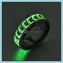 Band Rings 8Mm Titanium Steel New Luminous Butterfly Ring Jewellery Fluorescent Designer Wholesale Drop Delivery Ot2Yn