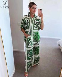 Two Piece Dress 2022 European and American Street Casual Style Sets Long Sleeve Lapel Top Elastic Long Pants Printed 2 Piece Set T230113