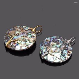 Pendant Necklaces Handmade Jewellery Gold Colour Wired Tree Flat Round Natural Abalone Shell Mother Of Pearl Pendants DIY For Women