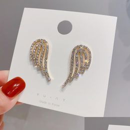 Stud Fashion Jewelry S925 Sier Post Cute Angel Wing Earrings Rhinstone Drop Delivery Dhzna