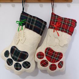 Christmas Decorations 50pcs/lot Pet Stockings Large Plaid Hanging Party Decor Factory Sale Handmade