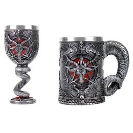 Wine Glasses Baphomet Pentagram Horn Goblet Glass Gothic Wicca Pagan Mystical Tankard Coffee Beer Mugs 600ml 200ml Mystic Fan Gift 230113