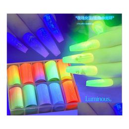 Stickers Decals Fluorescent 10Rolls/Box Decorations For Nails Luminous Mix Colorf Transfer Nail Foil Sticker Daylight Effect Drop Dhbdp