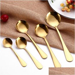Spoons Golden Tea Spoon Stainless Steel Mini Gold Coffee For Milk Small Dinnerware Tableware Kitchen Dining Tools Lx0090 Drop Delive Dhhwr