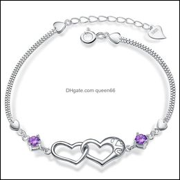 Charm Bracelets 10Pc/Set Fashion Heart 925 Sterling Sier Link Bracelet Adjusted Gifts For Men Women Daily Jewellery Drop Delivery Dhkug