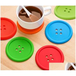 Mats Pads 1000Pcs Round Sile Coasters Button Cup Mat Home Drink Placemat Tableware Coaster Cups 5 Colors Drop Delivery Garden Kitc Dhykz