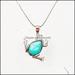 Pendant Necklaces Natural Stone Frog Necklace 12 Pieces Unisex Mixed Colour Birthday Adt Gift Cute Simple Wholesale Drop Delivery Jew Dhh3H