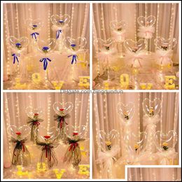 Party Favour Decorations Led Bobo Balloon Flashing Light Heart Shaped Rose Flower Ball Transparent Balloons Wedding Valentines Day Gi Otrr6