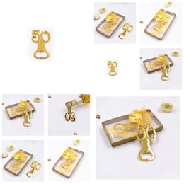 Party Favour 100Pcs/Lotaddgolden Wedding Souvenirs Digital 50 Bottle Opener 50Th Birthday Anniversary Gift For Guest Sn2562 Drop Deli Dhz75