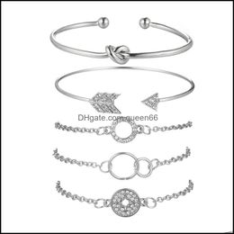 Charm Bracelets 5Pcs Simple Personality Twig Ring Diamond Arrow Combination Adjustable Cuff Open Bracelet Stackable Wrap Set Womens Dhxc4