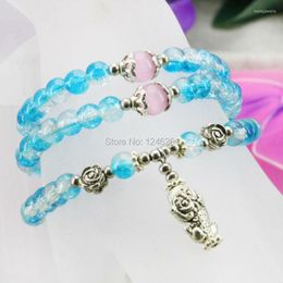 Strand Multicolor Fashion Blue 3Rows Glass Beads Crystal Bracelet Bangles Hand Chain 6mm Jewellery Making Design For Women Girls Gifts