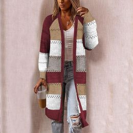 Women's Jackets Hillsionly Plus Size Manteau Femme Hiver Women Cardigan Comfy Stylish Stitching Long Sleeve Sweater Casual Coat