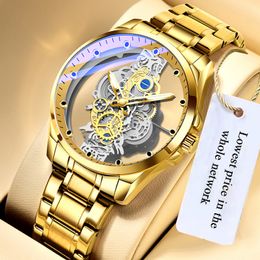 Wristwatches Men Watch Skeleton Automatic quartz Watch Gold Skeleton Vintage Man Watch Mens Watches Top Brand Luxury 230113
