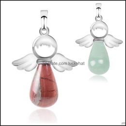 Pendant Necklaces Natural Stone Jewellery Necklace Selling Water Drop Crystal Sier Angel Female Wing Without Chain Stxl009 Delivery Pen Oteml