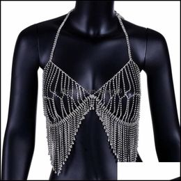 Belly Chains Sexy Women Nightclub Bling Rhinestones Party Body Chain Jewellery Bikini Waist Gold Beach Harness Slave Necklace Bra Cami Dhkuh