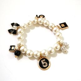 Strand Charm Beads Pearl Bracelets Bangles for Women Bijoux Crystal No.5 Luxury C Pulsera Joya Joya de cuentas