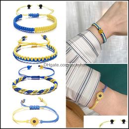 Charm Bracelets 9 Different Designs Creative Colours Matching Bracelet Ukrainian Flag Colour Handmade Hand Woven Adjustable Braided Dr Ot8Rq