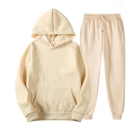 Women's Two Piece Pants Sports Hooded Sweater Suit Ladies Loose Solid Colour Autumn And Winter Fleece Comfortable Casual Breathable Coat