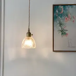 Pendant Lamps Ins Simple Single Chandelier Bedroom Bedside Glass Lamp Exquisite Retro Brass Living Room Lighting