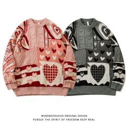 Women's Sweaters Knitted Jumper Heart Color Block Knitwear Streetwear Harajuku Autumn Loose Casual Pullover Clothing 230113